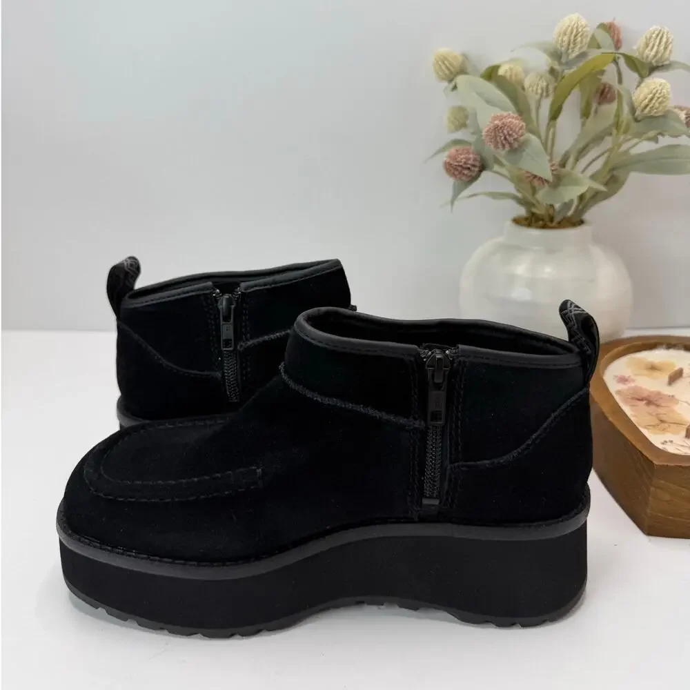 UGG Cityfunc Suede Ultra Mini Platform Water Resistant Boot Black Women 6.5 NWOB